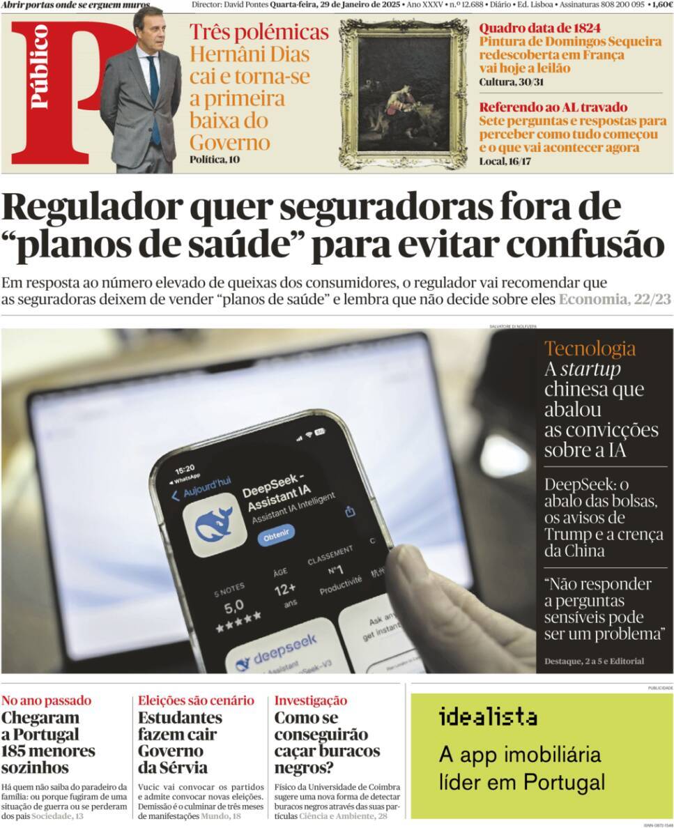 P&uacute;blico: Capa da Edi&ccedil;&atilde;o de quarta-feira, 29 de janeiro 2025