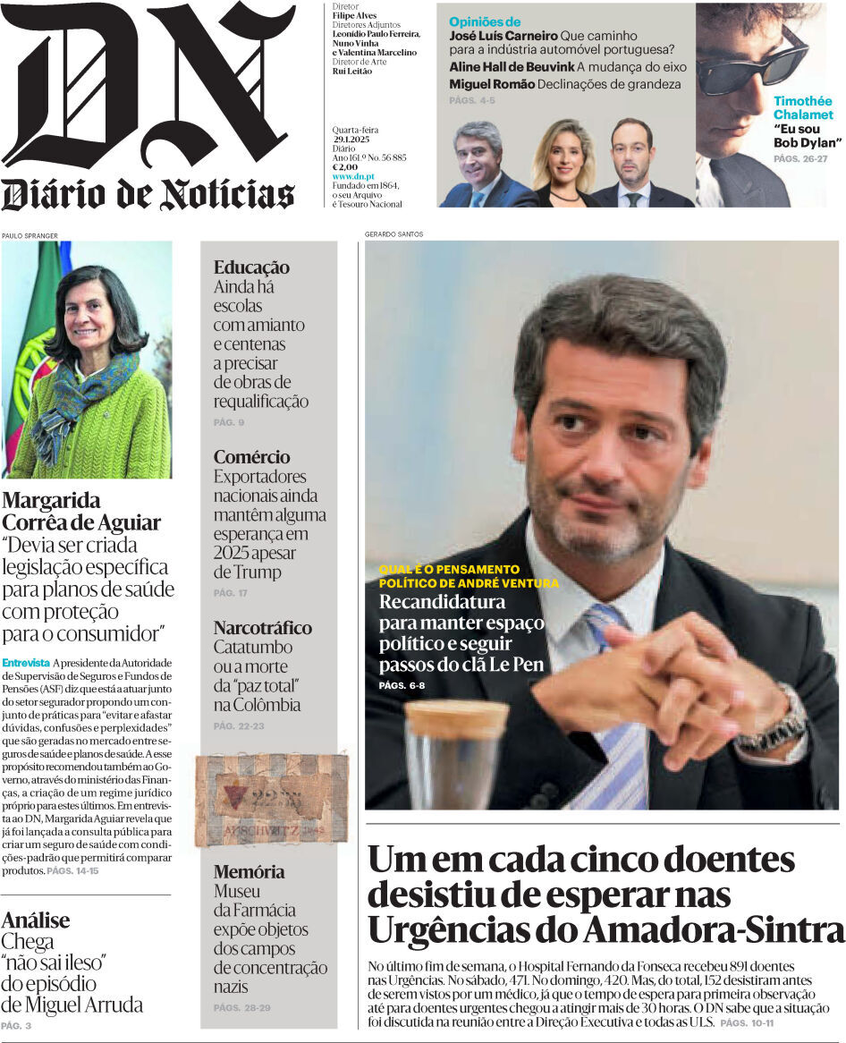 Di&aacute;rio de Not&iacute;cias: Capa da Edi&ccedil;&atilde;o de quarta-feira, 29 de janeiro 2025