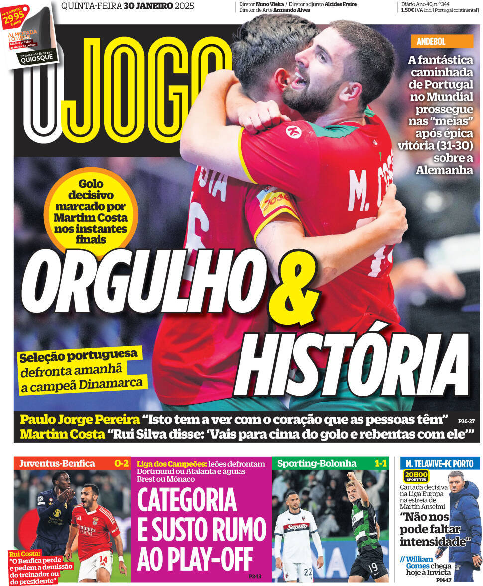 O Jogo: Capa da Edi&ccedil;&atilde;o de quinta-feira, 30 de janeiro 2025