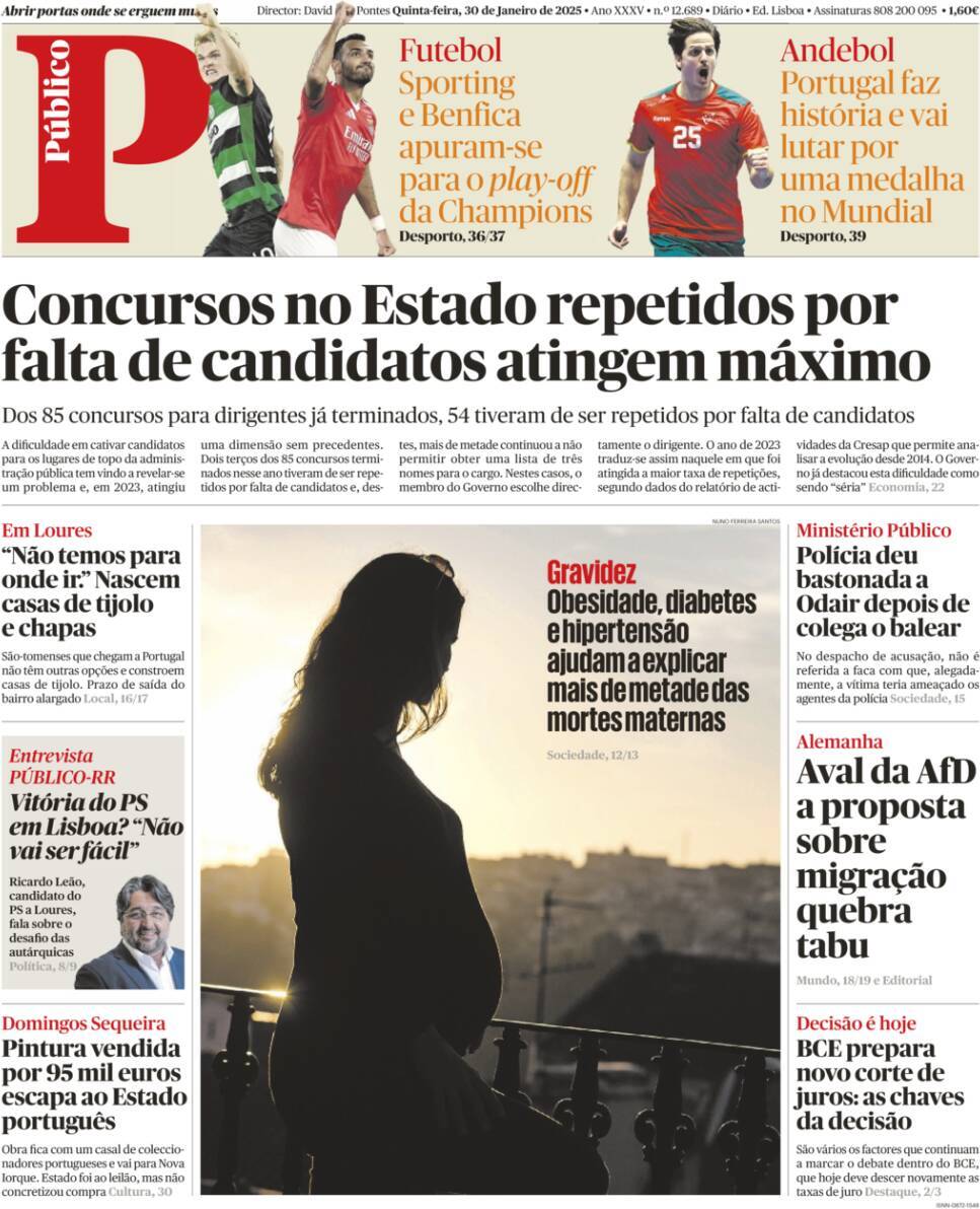 P&uacute;blico: Capa da Edi&ccedil;&atilde;o de quinta-feira, 30 de janeiro 2025