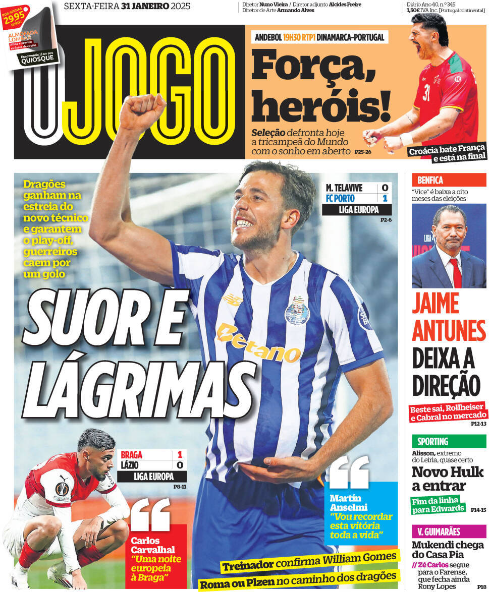 O Jogo: Capa da Edi&ccedil;&atilde;o de sexta-feira, 31 de janeiro 2025