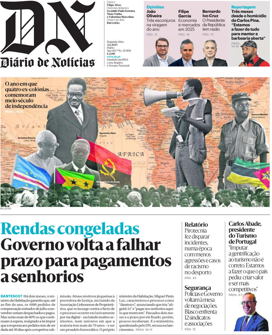 Di&aacute;rio de Not&iacute;cias: Capa da Edi&ccedil;&atilde;o de segunda-feira, 06 de janeiro 2025