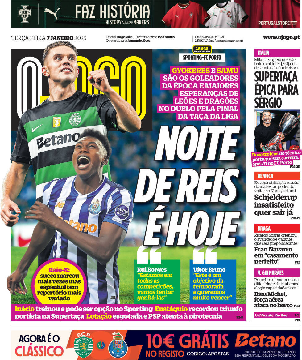 O Jogo: Capa da Edi&ccedil;&atilde;o de ter&ccedil;a-feira, 07 de janeiro 2025