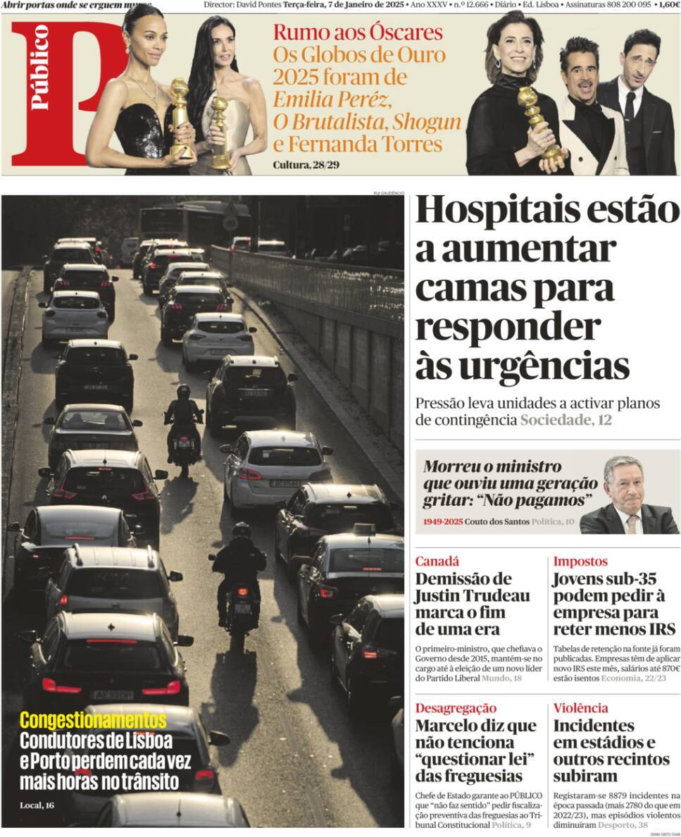 P&uacute;blico: Capa da Edi&ccedil;&atilde;o de ter&ccedil;a-feira, 07 de janeiro 2025