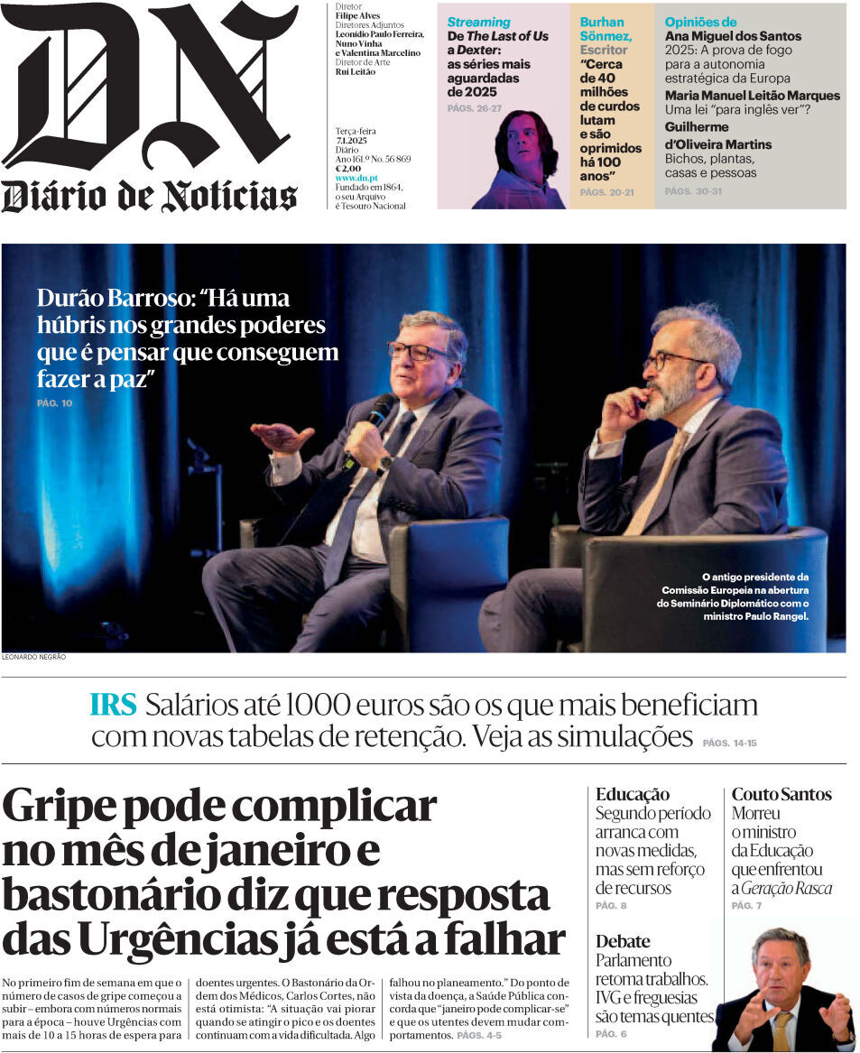 Di&aacute;rio de Not&iacute;cias: Capa da Edi&ccedil;&atilde;o de ter&ccedil;a-feira, 07 de janeiro 2025