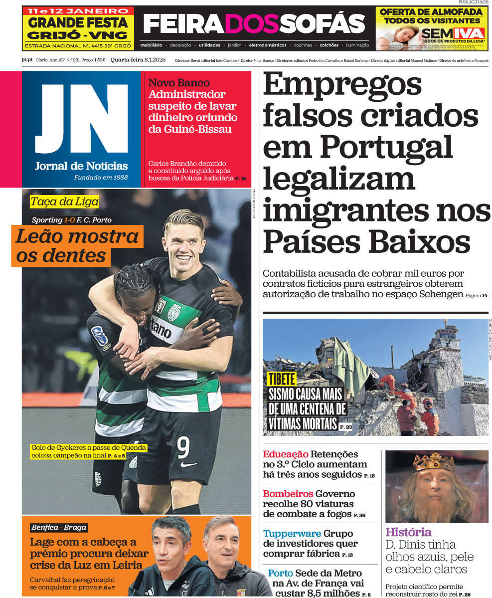 P&uacute;blico: Capa da Edi&ccedil;&atilde;o de quarta-feira, 08 de janeiro 2025