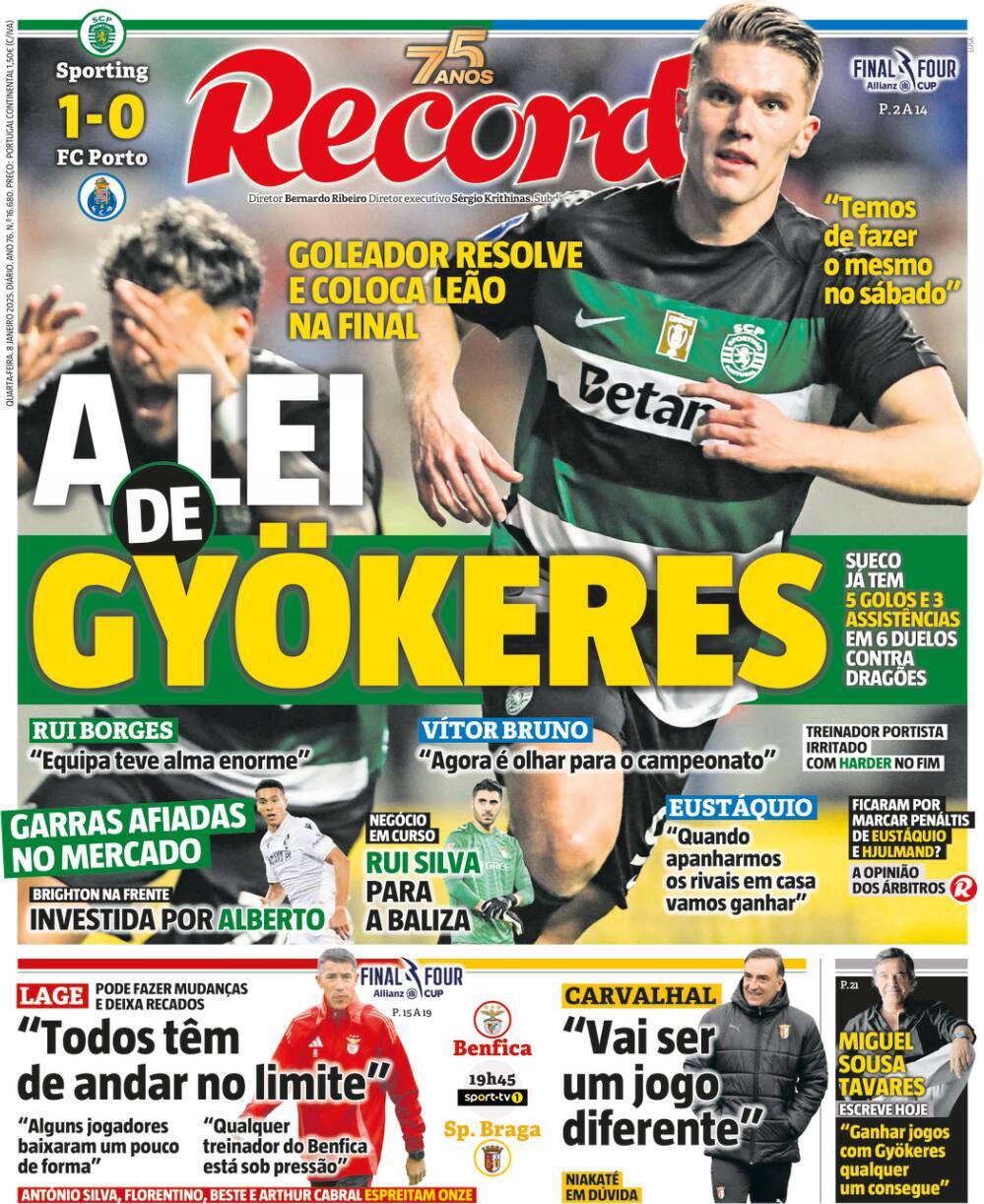 Record: Capa da Edi&ccedil;&atilde;o de quarta-feira, 08 de janeiro 2025