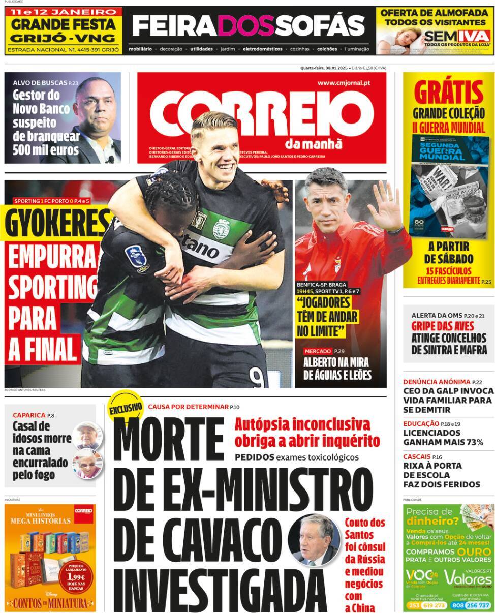 Correio da Manh&atilde;: Capa da Edi&ccedil;&atilde;o de quarta-feira, 08 de janeiro 2025