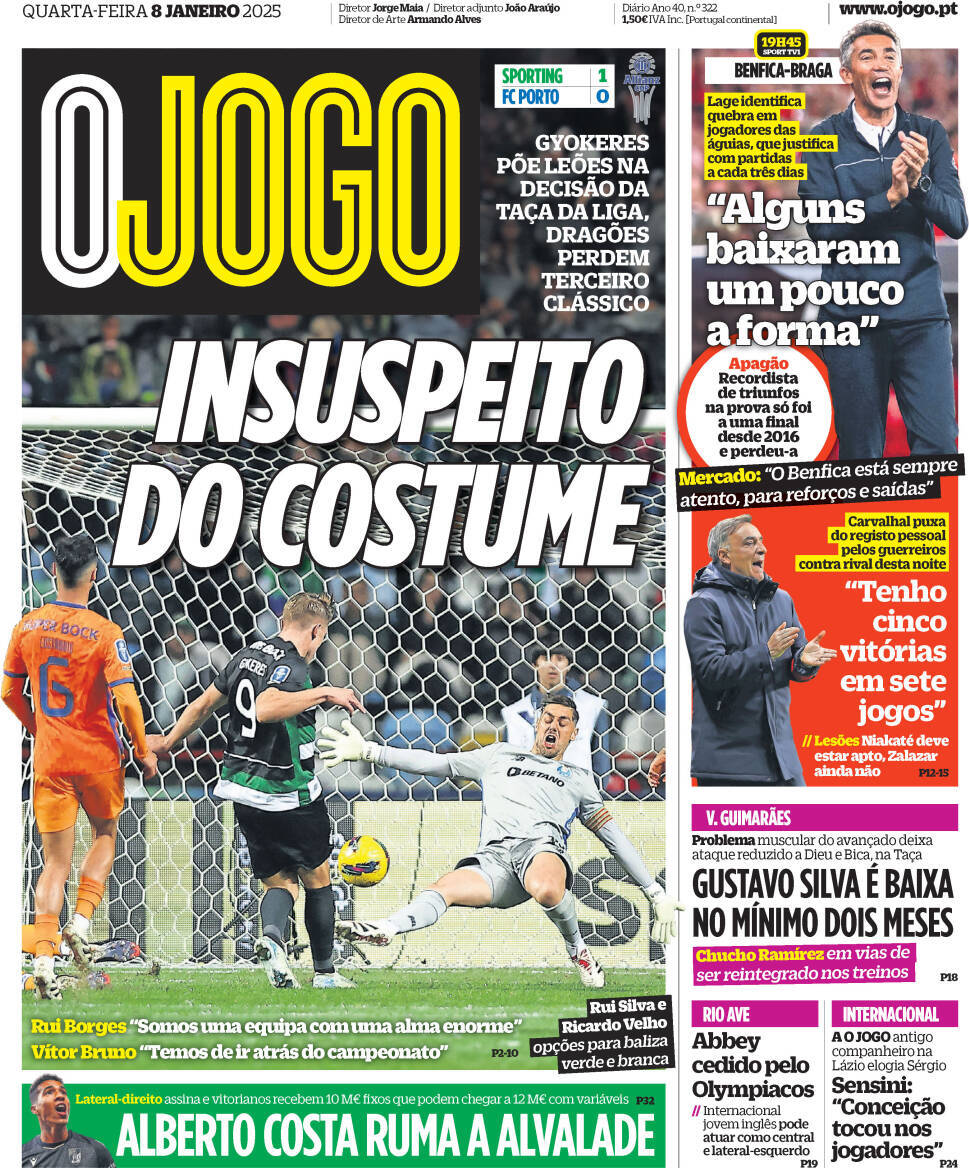 O Jogo: Capa da Edi&ccedil;&atilde;o de quarta-feira, 08 de janeiro 2025
