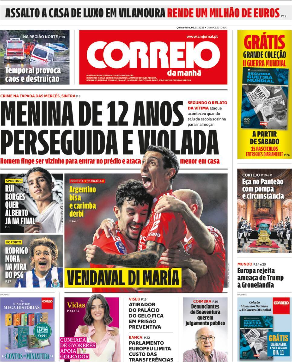 Correio da Manh&atilde;: Capa da Edi&ccedil;&atilde;o de quinta-feira, 09 de janeiro 2025