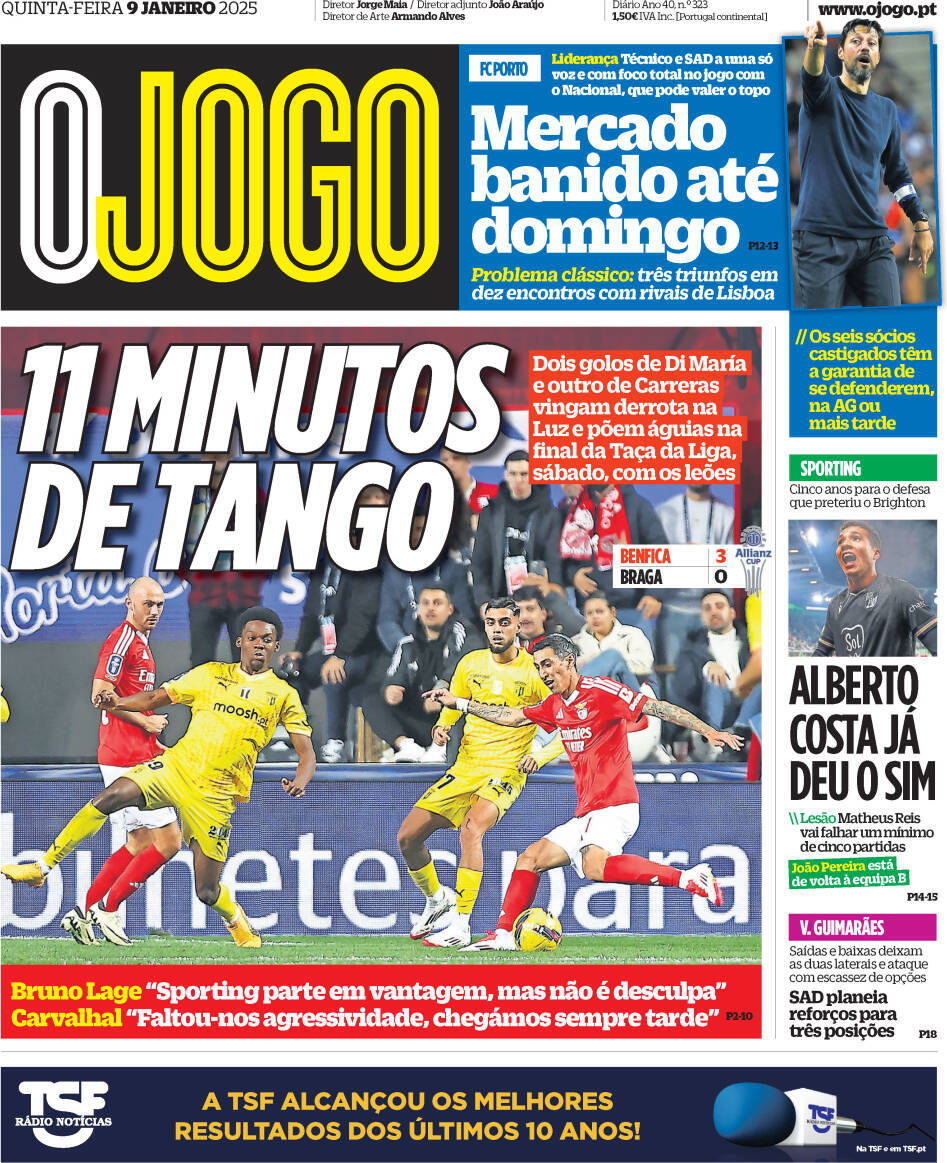 O Jogo: Capa da Edi&ccedil;&atilde;o de quinta-feira, 09 de janeiro 2025