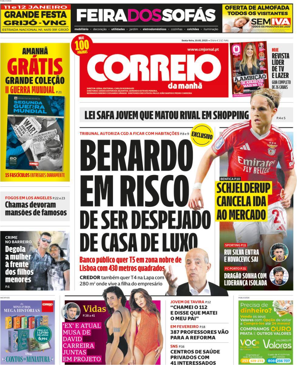 Correio da Manh&atilde;: Capa da Edi&ccedil;&atilde;o de sexta-feira, 10 de janeiro 2025