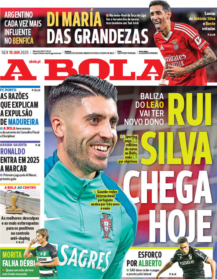 A Bola: Capa da Edi&ccedil;&atilde;o de sexta-feira, 10 de janeiro 2025