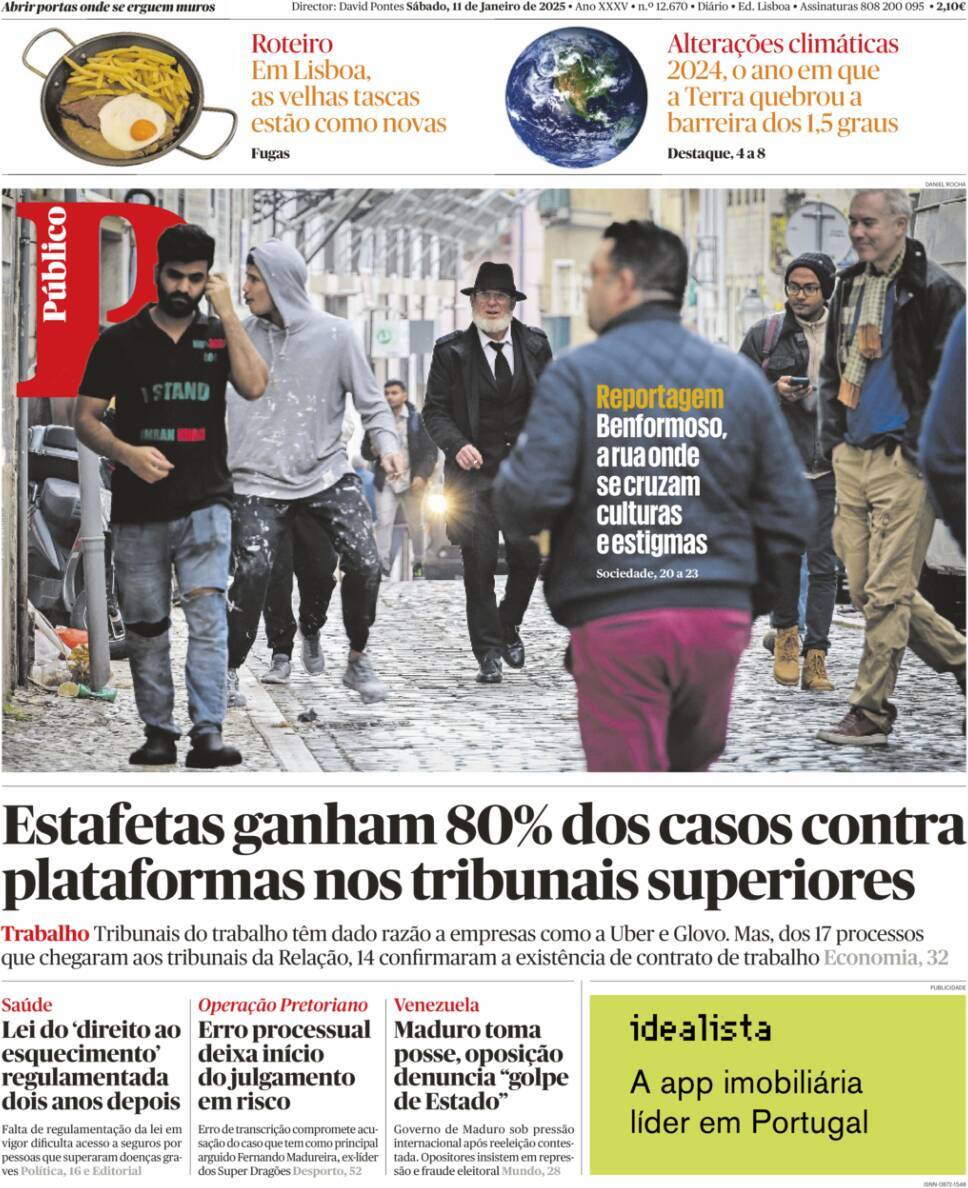 P&uacute;blico: Capa da Edi&ccedil;&atilde;o de s&aacute;bado, 11 de janeiro 2025