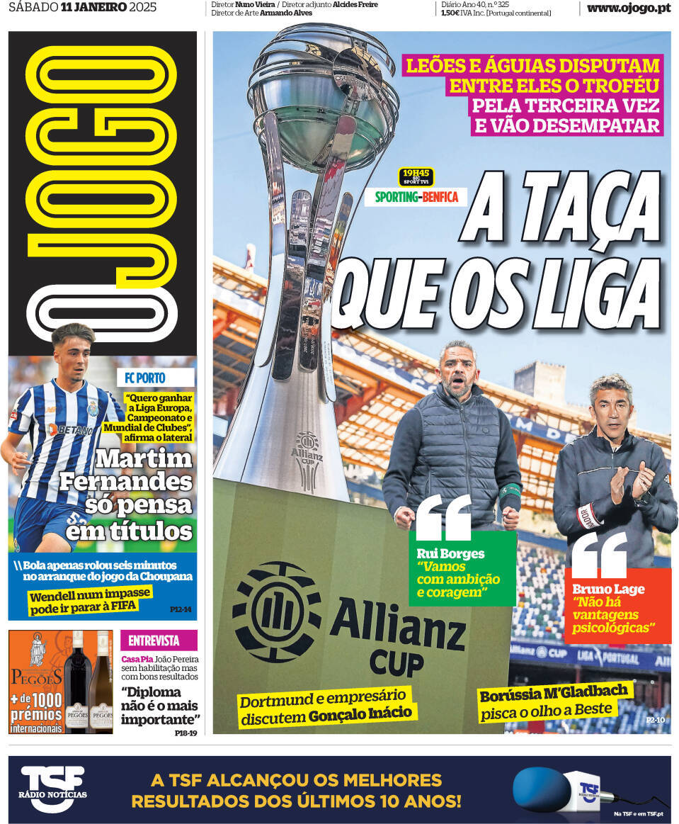 O Jogo: Capa da Edi&ccedil;&atilde;o de s&aacute;bado, 11 de janeiro 2025