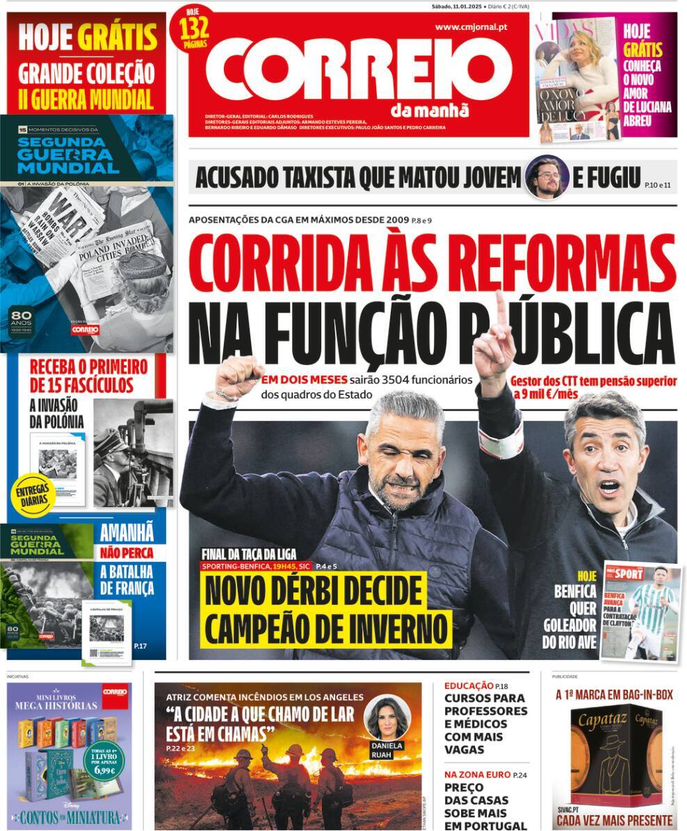 Correio da Manh&atilde;: Capa da Edi&ccedil;&atilde;o de s&aacute;bado, 11 de janeiro 2025