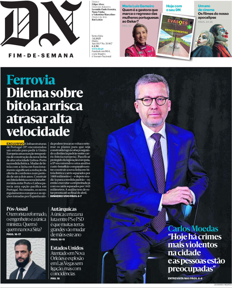 Di&aacute;rio de Not&iacute;cias: Capa da Edi&ccedil;&atilde;o de sexta-feira, 03 de janeiro 2025
