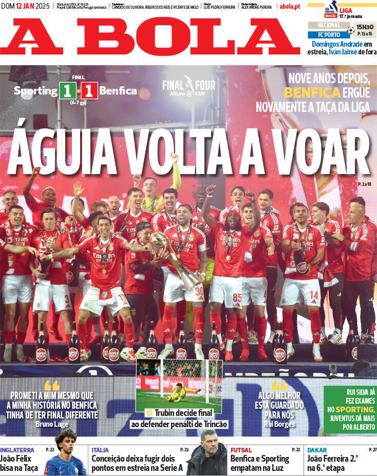 A Bola: Capa da Edi&ccedil;&atilde;o de domingo, 12 de janeiro 2025