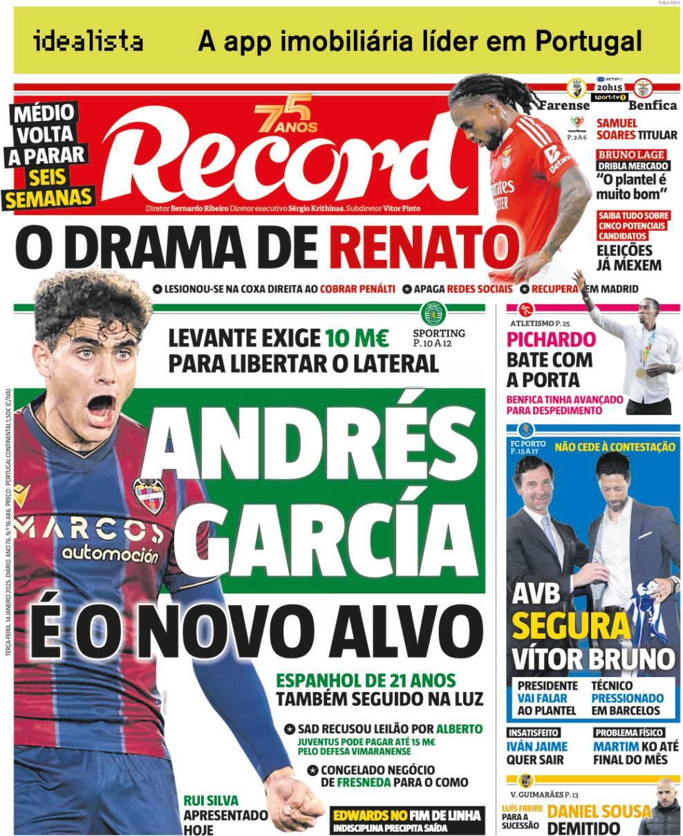 Record: Capa da Edi&ccedil;&atilde;o de ter&ccedil;a-feira, 14 de janeiro 2025
