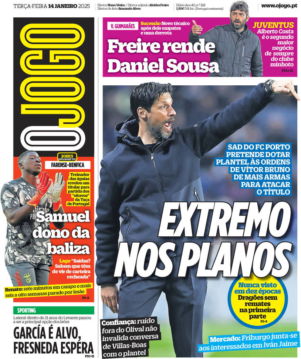 O Jogo: Capa da Edi&ccedil;&atilde;o de ter&ccedil;a-feira, 14 de janeiro 2025