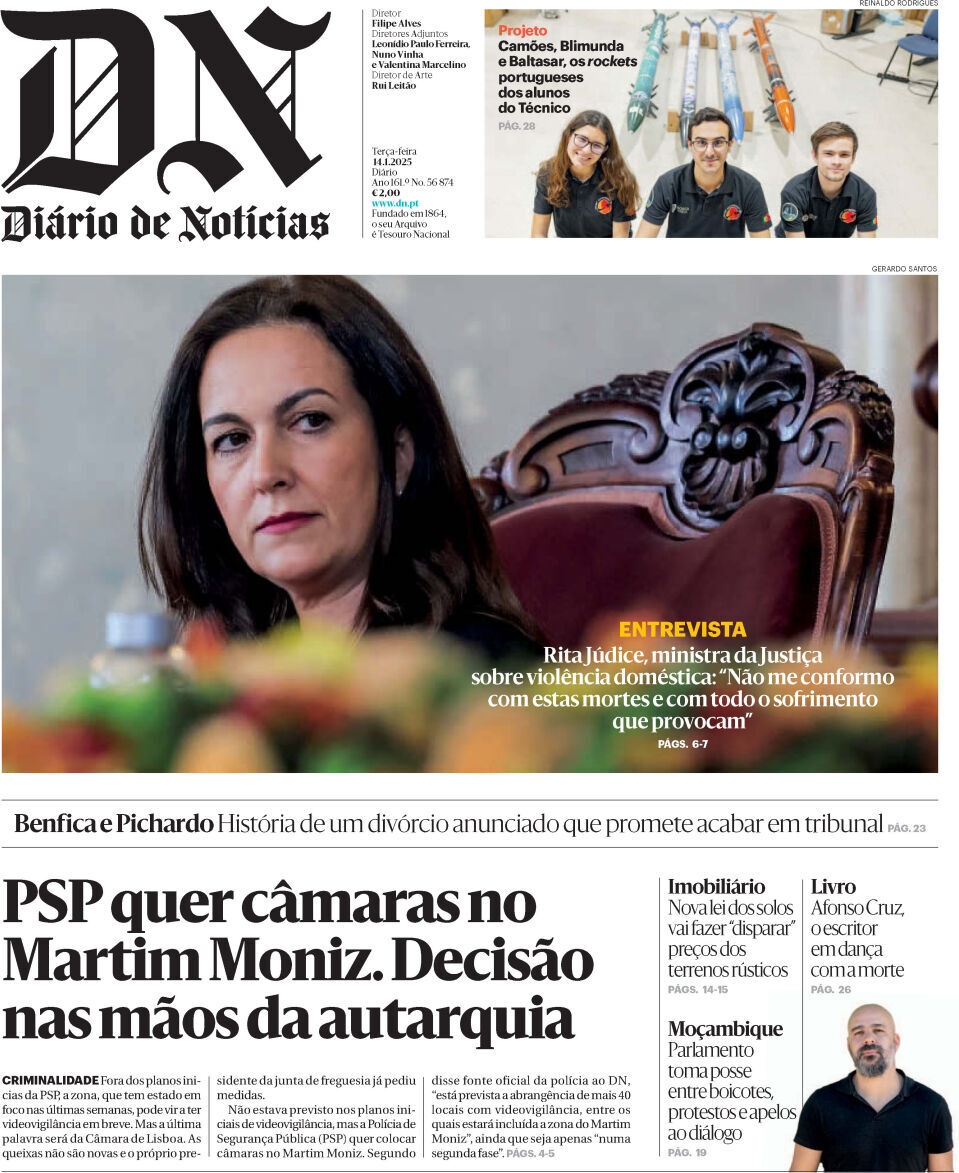 Di&aacute;rio de Not&iacute;cias: Capa da Edi&ccedil;&atilde;o de ter&ccedil;a-feira, 14 de janeiro 2025