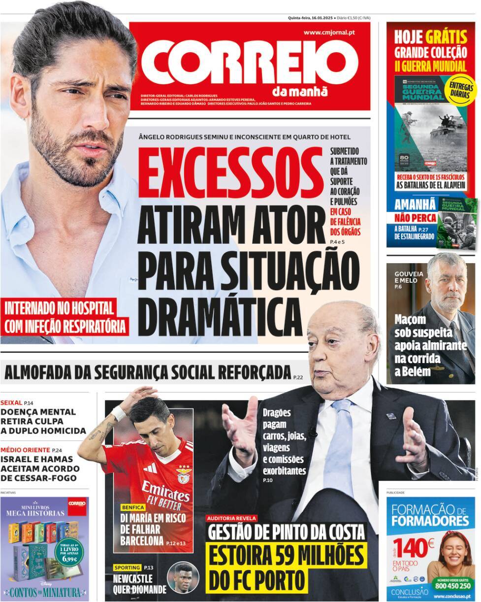 Correio da Manh&atilde;: Capa da Edi&ccedil;&atilde;o de quinta-feira, 16 de janeiro 2025