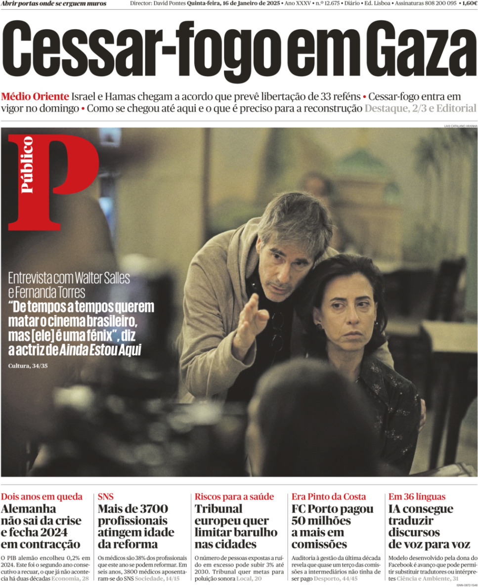 P&uacute;blico: Capa da Edi&ccedil;&atilde;o de quinta-feira, 16 de janeiro 2025