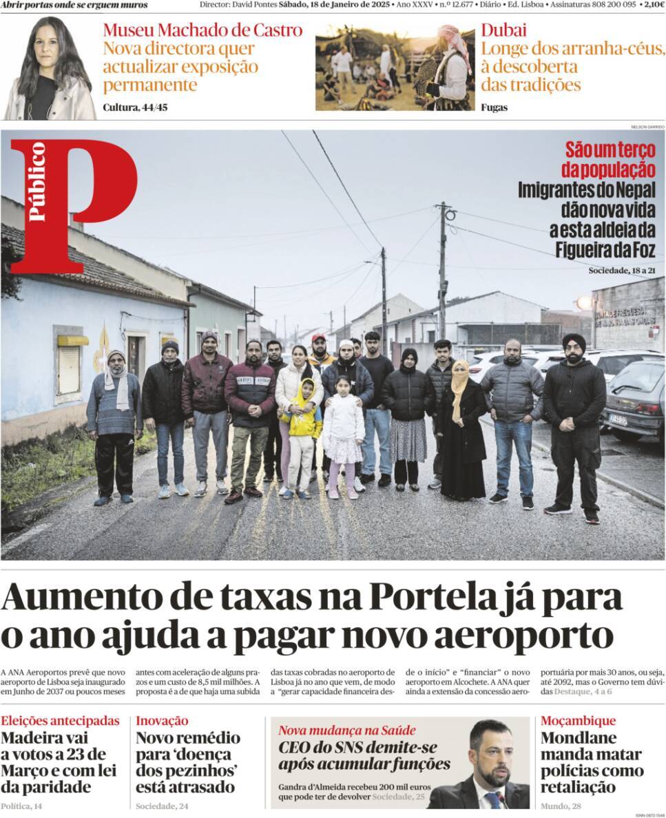 P&uacute;blico: Capa da Edi&ccedil;&atilde;o de s&aacute;bado, 18 de janeiro 2025