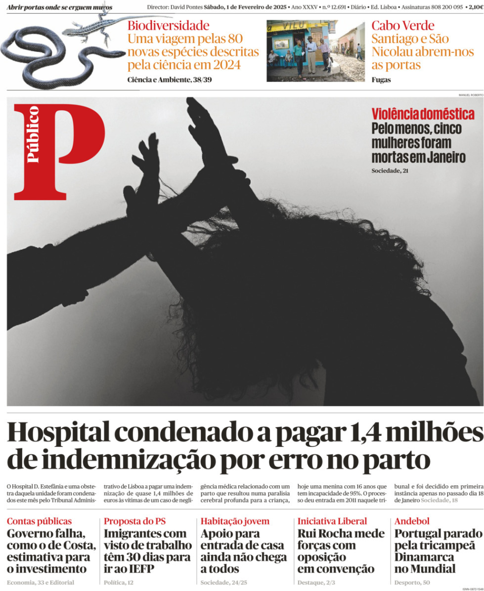 P&uacute;blico: Capa da Edi&ccedil;&atilde;o de s&aacute;bado, 01 de fevereiro 2025