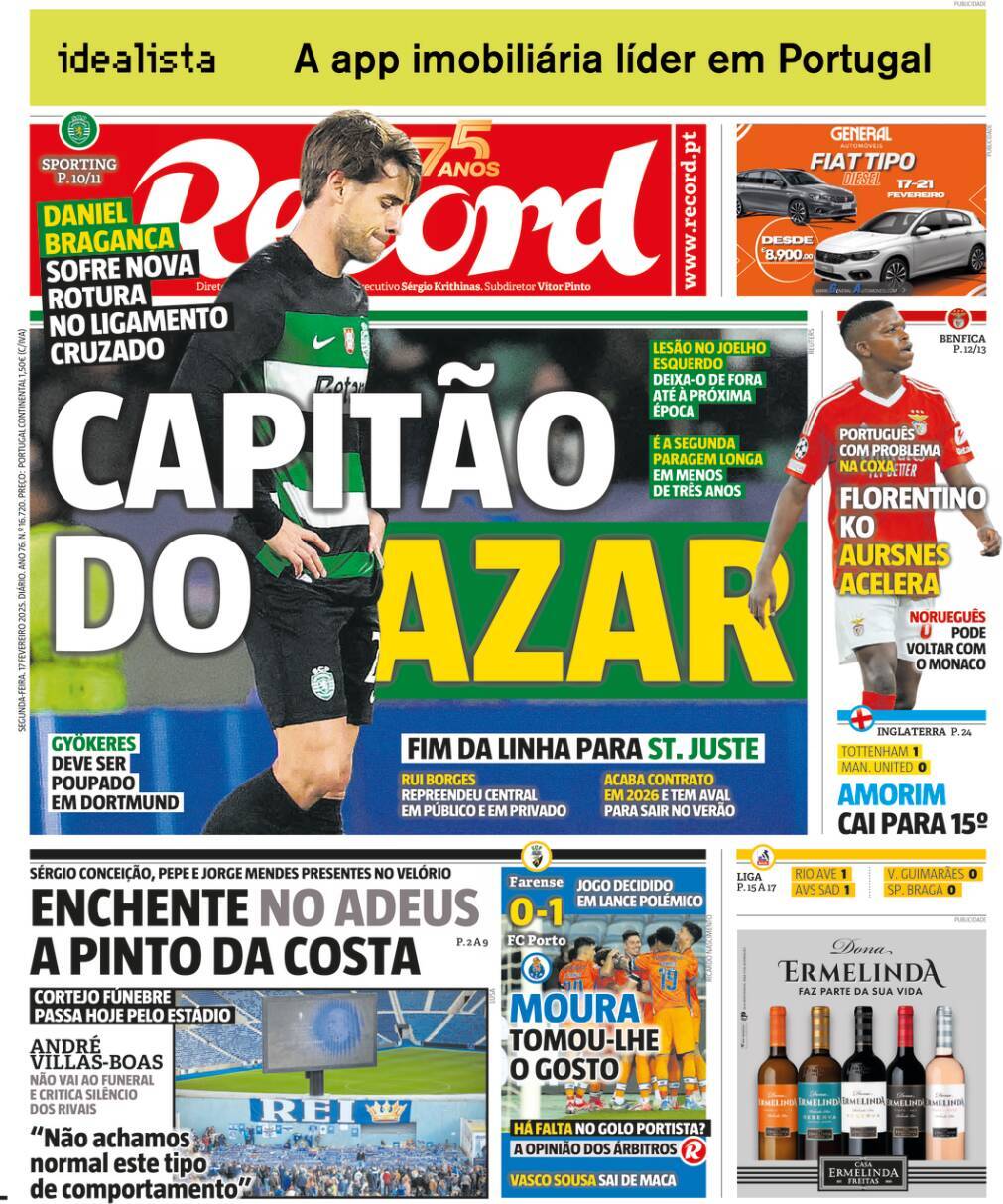 Record: Capa da Edi&ccedil;&atilde;o de segunda-feira, 17 de fevereiro 2025