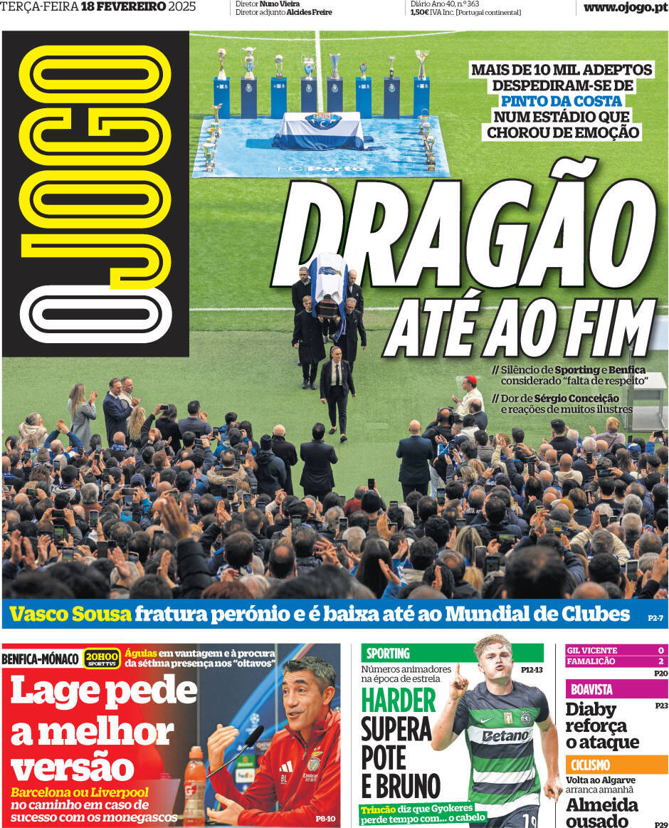 O Jogo: Capa da Edi&ccedil;&atilde;o de ter&ccedil;a-feira, 18 de fevereiro 2025