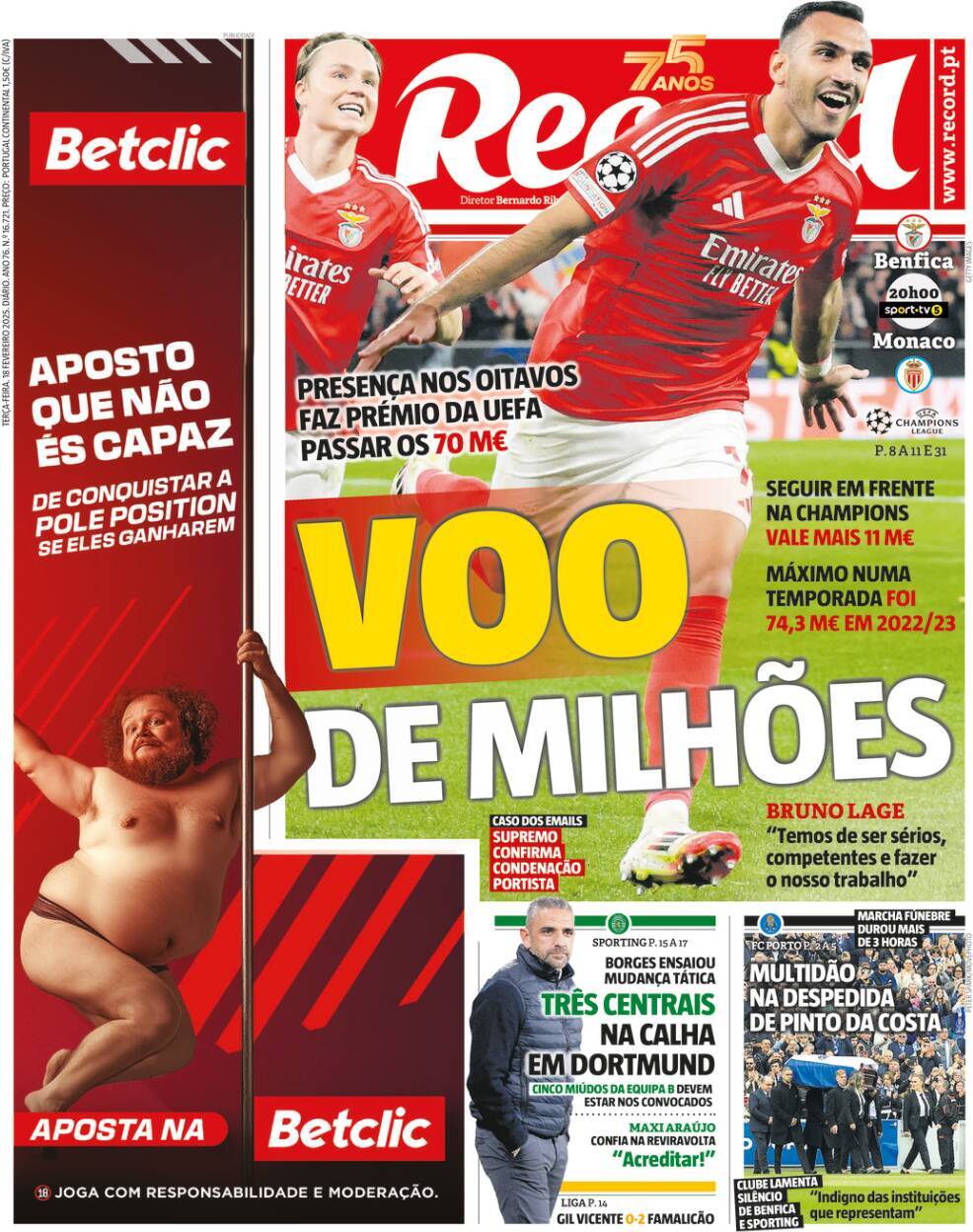 Record: Capa da Edi&ccedil;&atilde;o de ter&ccedil;a-feira, 18 de fevereiro 2025