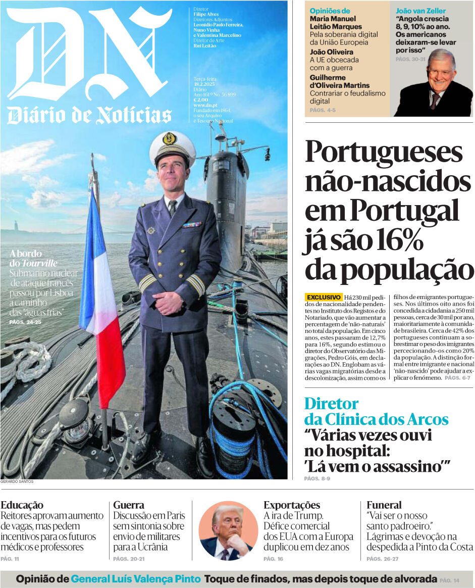 Di&aacute;rio de Not&iacute;cias: Capa da Edi&ccedil;&atilde;o de ter&ccedil;a-feira, 18 de fevereiro 2025