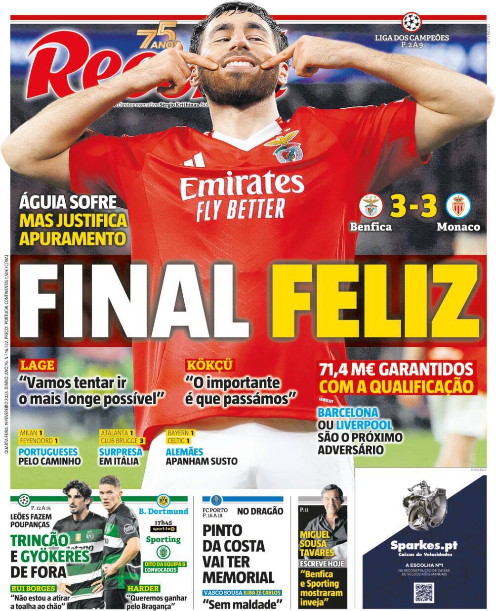 Record: Capa da Edi&ccedil;&atilde;o de quarta-feira, 19 de fevereiro 2025