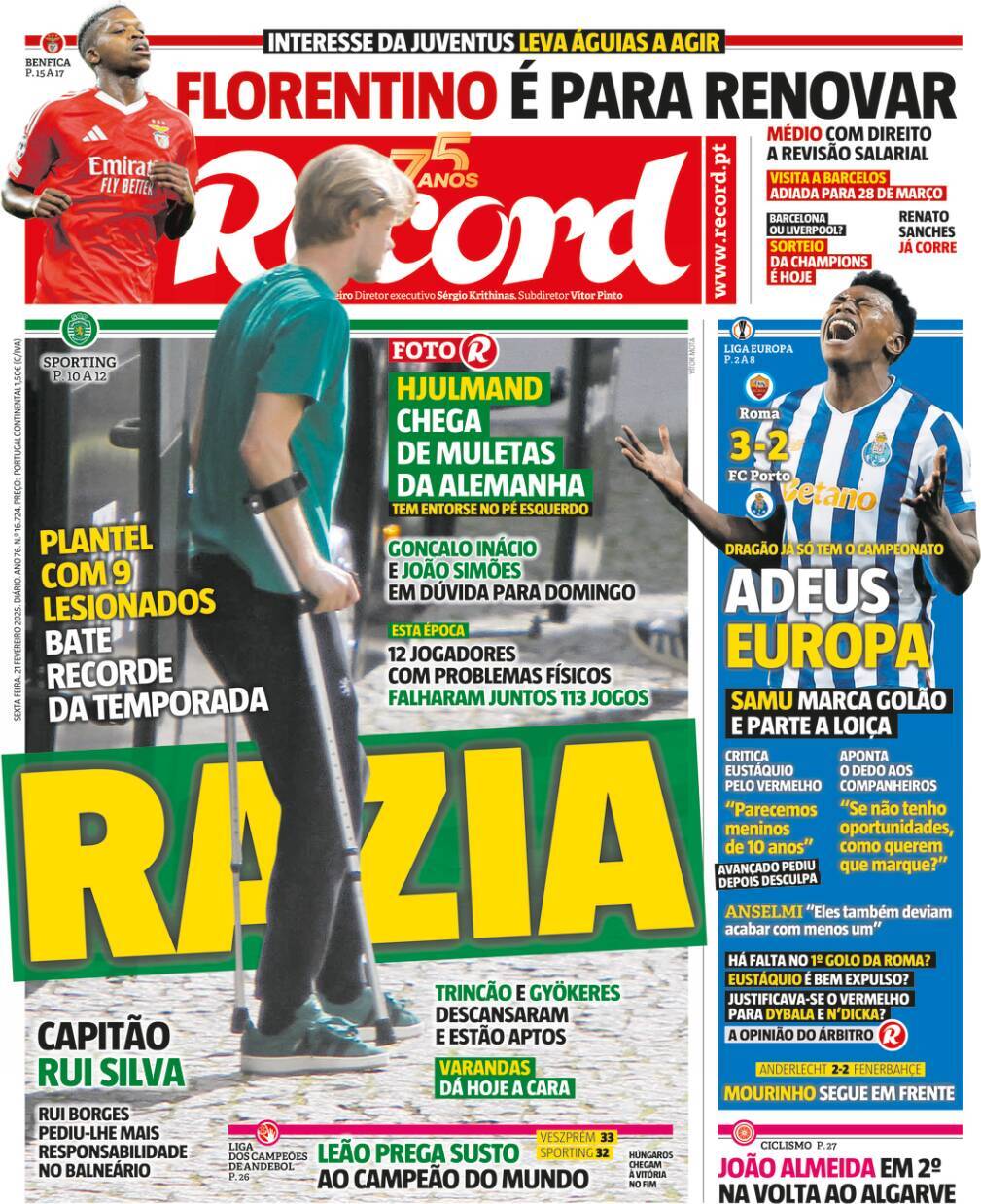 Record: Capa da Edi&ccedil;&atilde;o de sexta-feira, 21 de fevereiro 2025