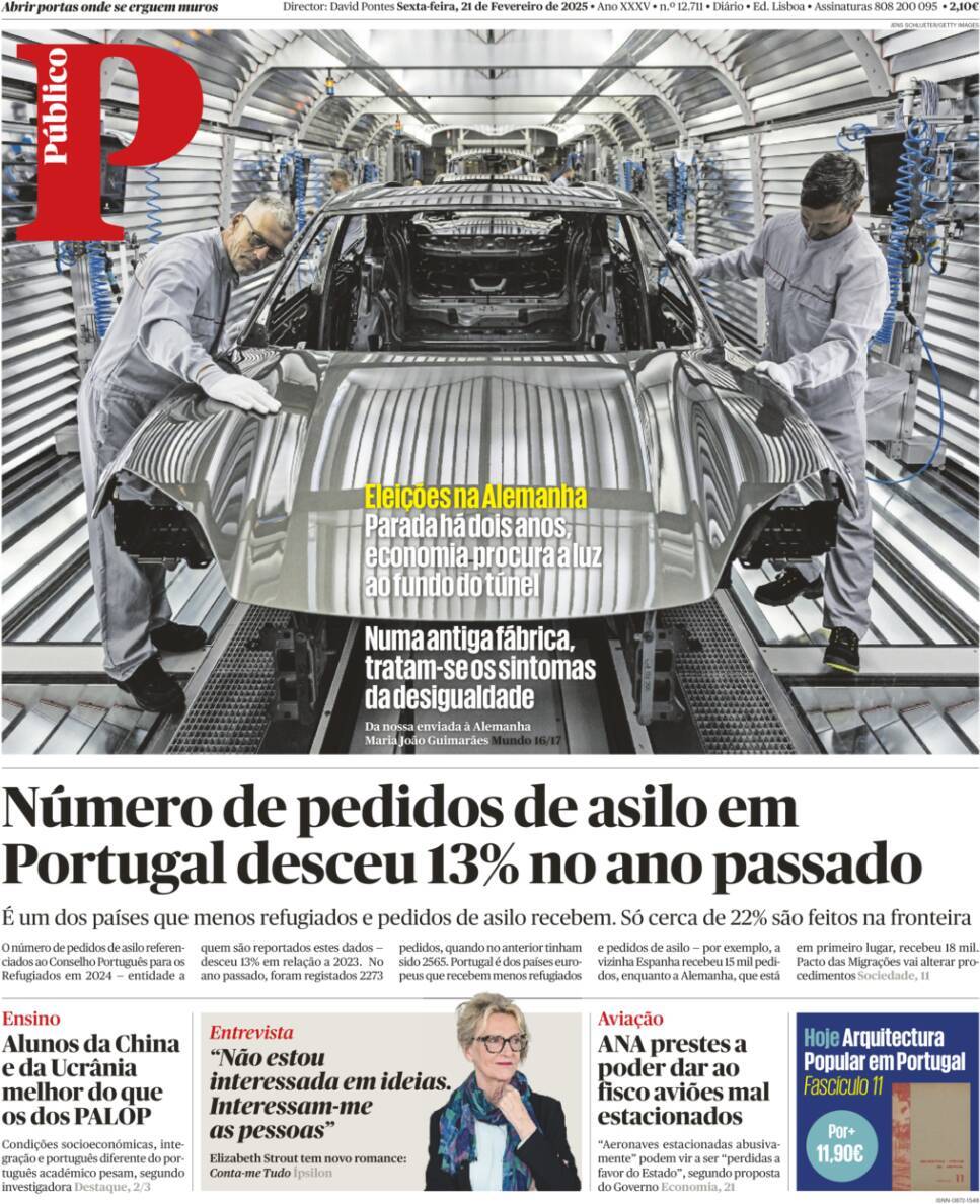 P&uacute;blico: Capa da Edi&ccedil;&atilde;o de sexta-feira, 21 de fevereiro 2025