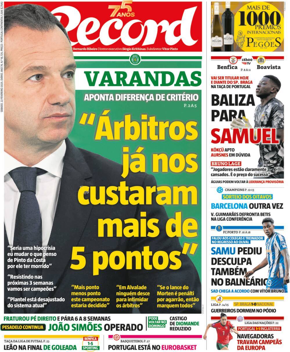 Record: Capa da Edi&ccedil;&atilde;o de s&aacute;bado, 22 de fevereiro 2025