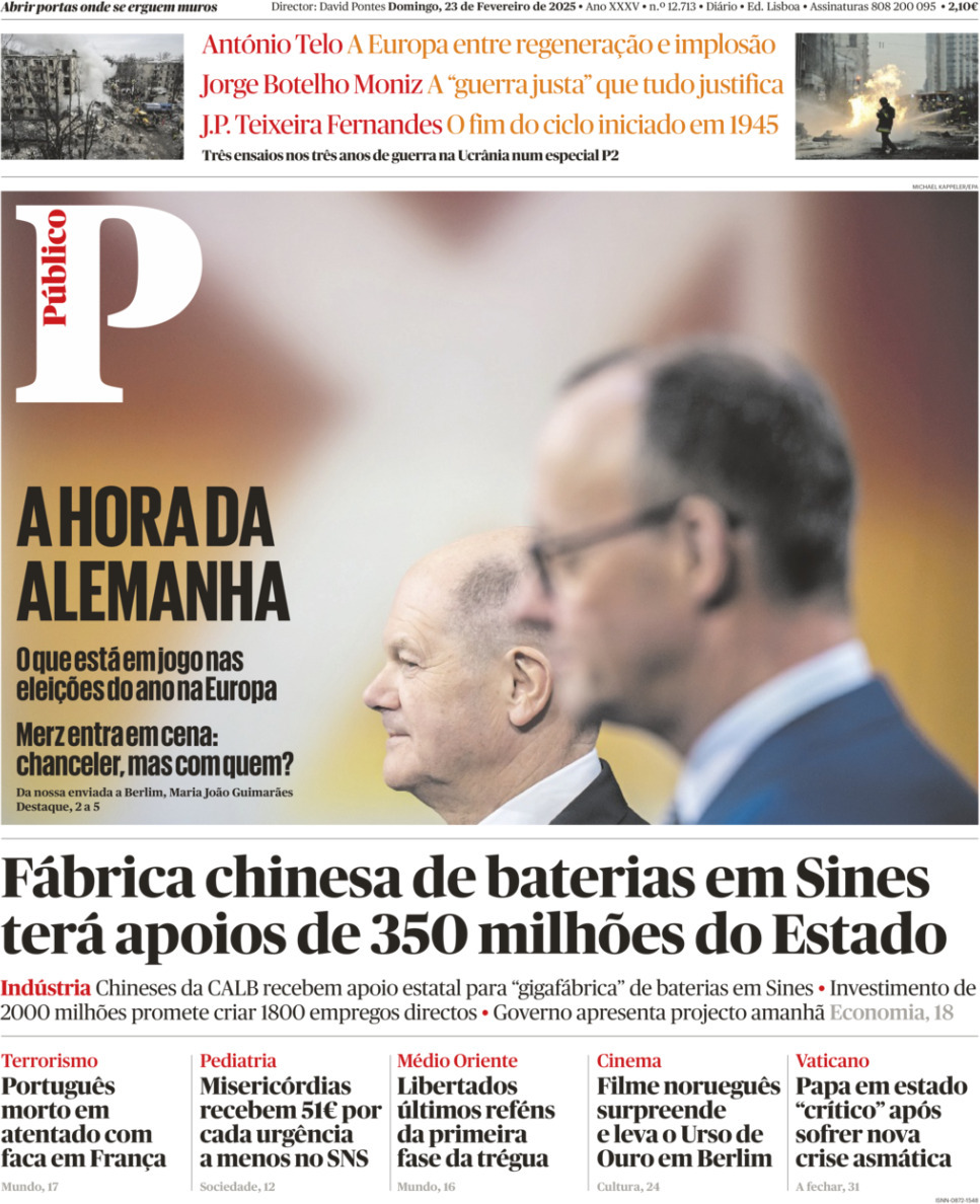P&uacute;blico: Capa da Edi&ccedil;&atilde;o de domingo, 23 de fevereiro 2025