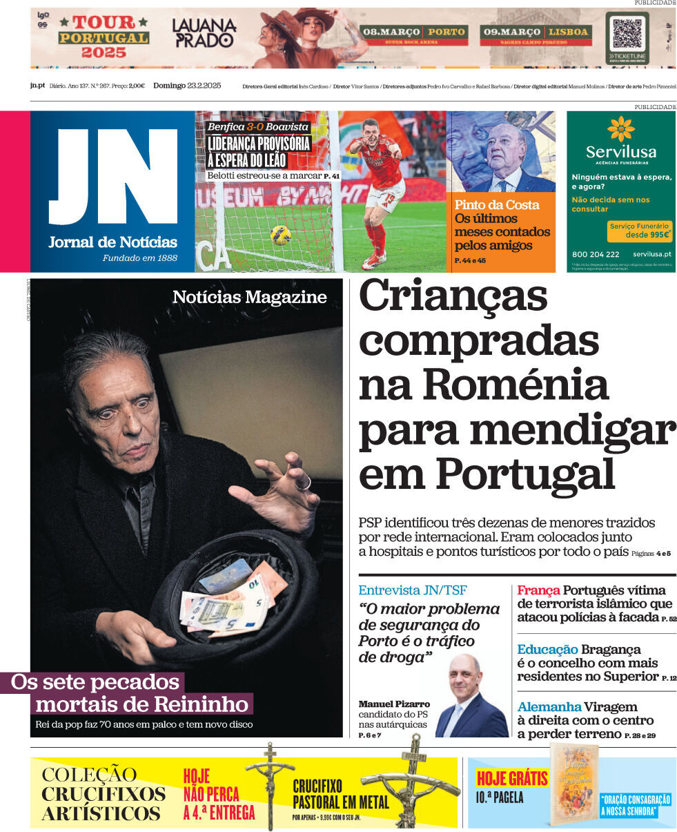 Jornal de Not&iacute;cias: Capa da Edi&ccedil;&atilde;o de domingo, 23 de fevereiro 2025