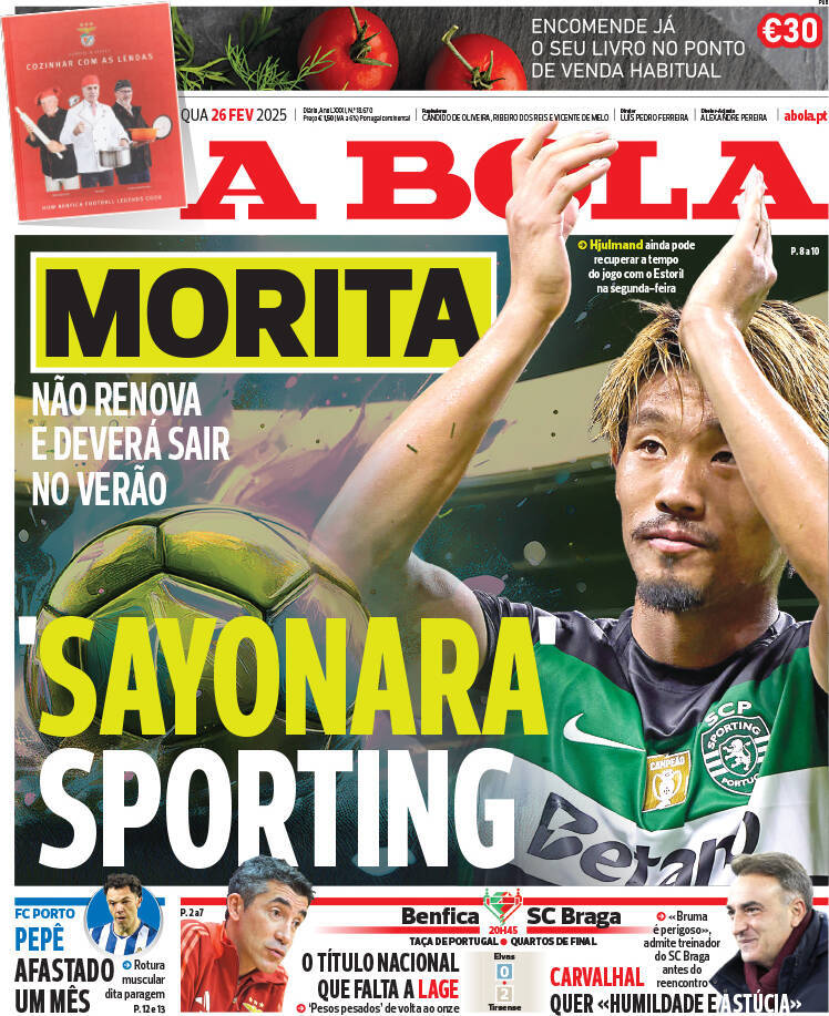 A Bola: Capa da Edi&ccedil;&atilde;o de quarta-feira, 26 de fevereiro 2025