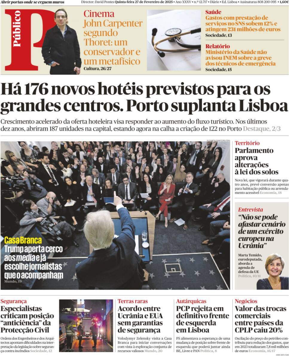P&uacute;blico: Capa da Edi&ccedil;&atilde;o de quinta-feira, 27 de fevereiro 2025