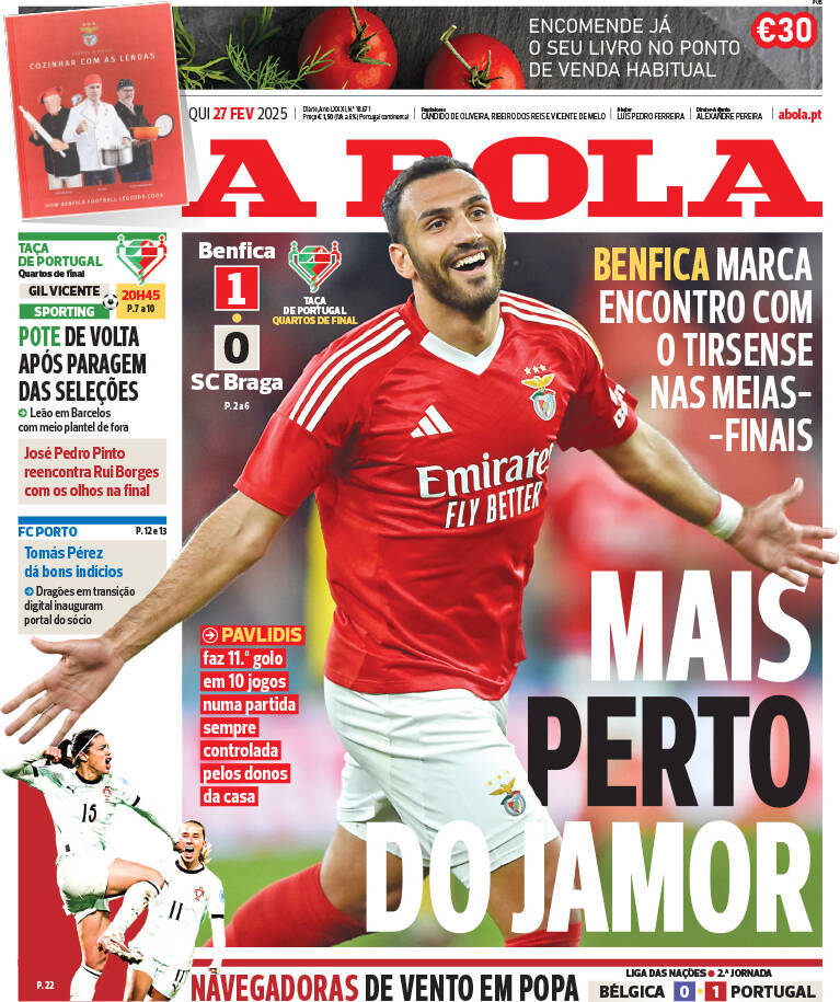 A Bola: Capa da Edi&ccedil;&atilde;o de quinta-feira, 27 de fevereiro 2025