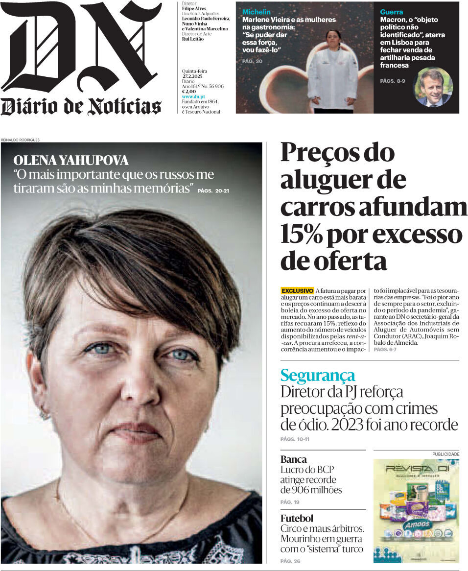 Di&aacute;rio de Not&iacute;cias: Capa da Edi&ccedil;&atilde;o de quinta-feira, 27 de fevereiro 2025