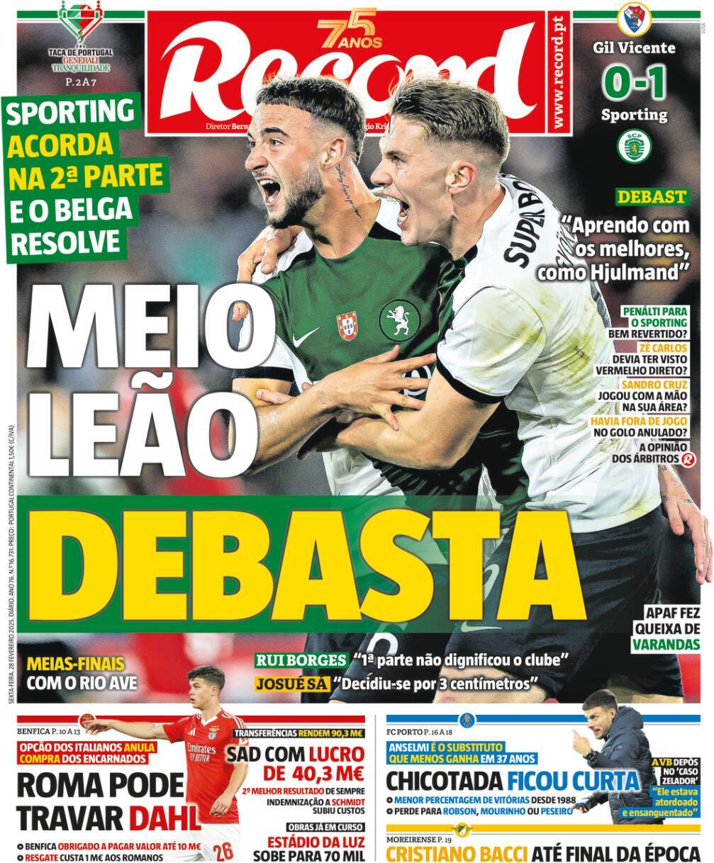 Record: Capa da Edi&ccedil;&atilde;o de sexta-feira, 28 de fevereiro 2025