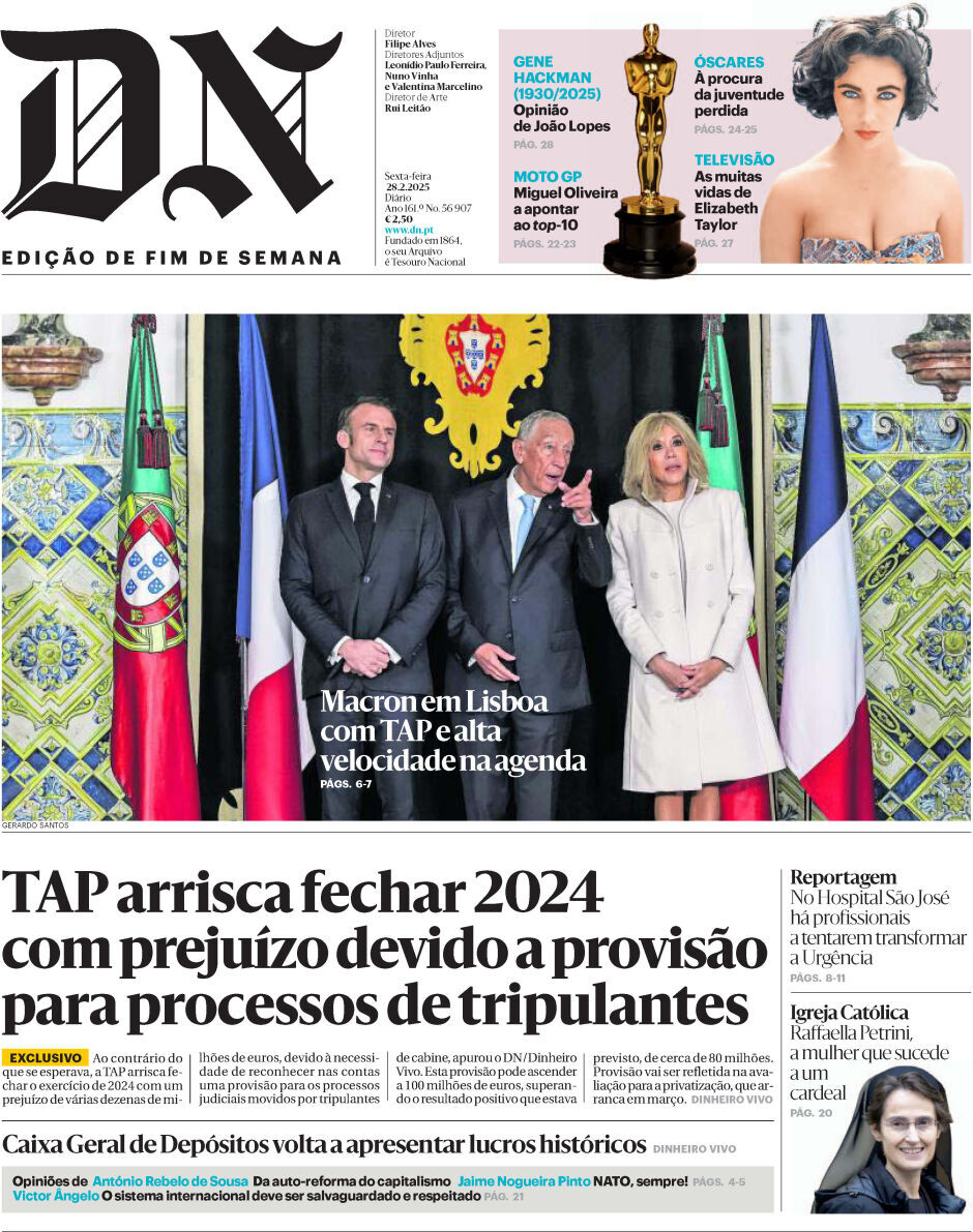 Di&aacute;rio de Not&iacute;cias: Capa da Edi&ccedil;&atilde;o de sexta-feira, 28 de fevereiro 2025