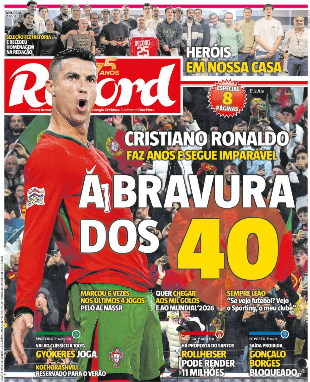Record: Capa da Edi&ccedil;&atilde;o de quarta-feira, 05 de fevereiro 2025