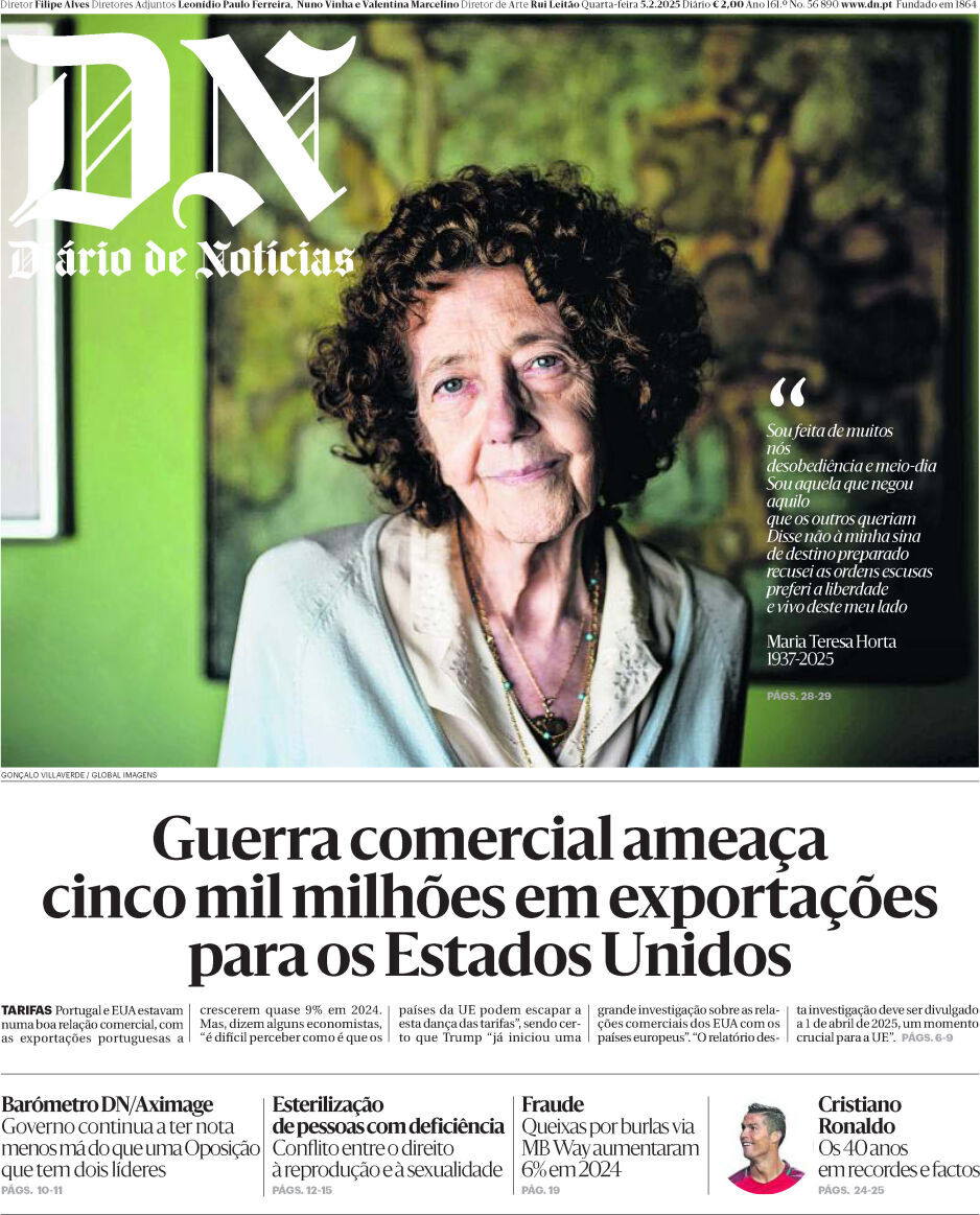 Di&aacute;rio de Not&iacute;cias: Capa da Edi&ccedil;&atilde;o de quarta-feira, 05 de fevereiro 2025