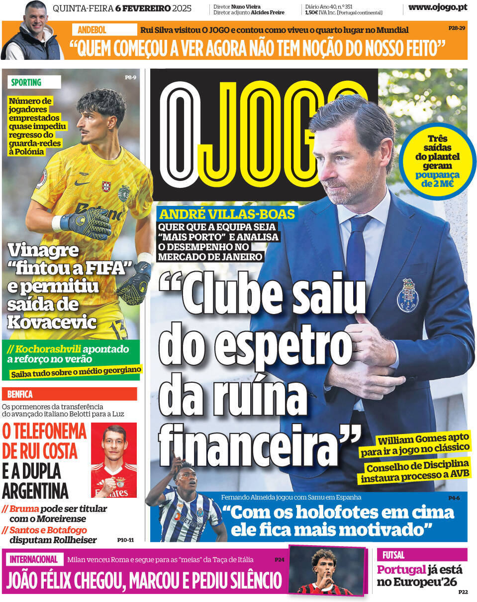 O Jogo: Capa da Edi&ccedil;&atilde;o de quinta-feira, 06 de fevereiro 2025
