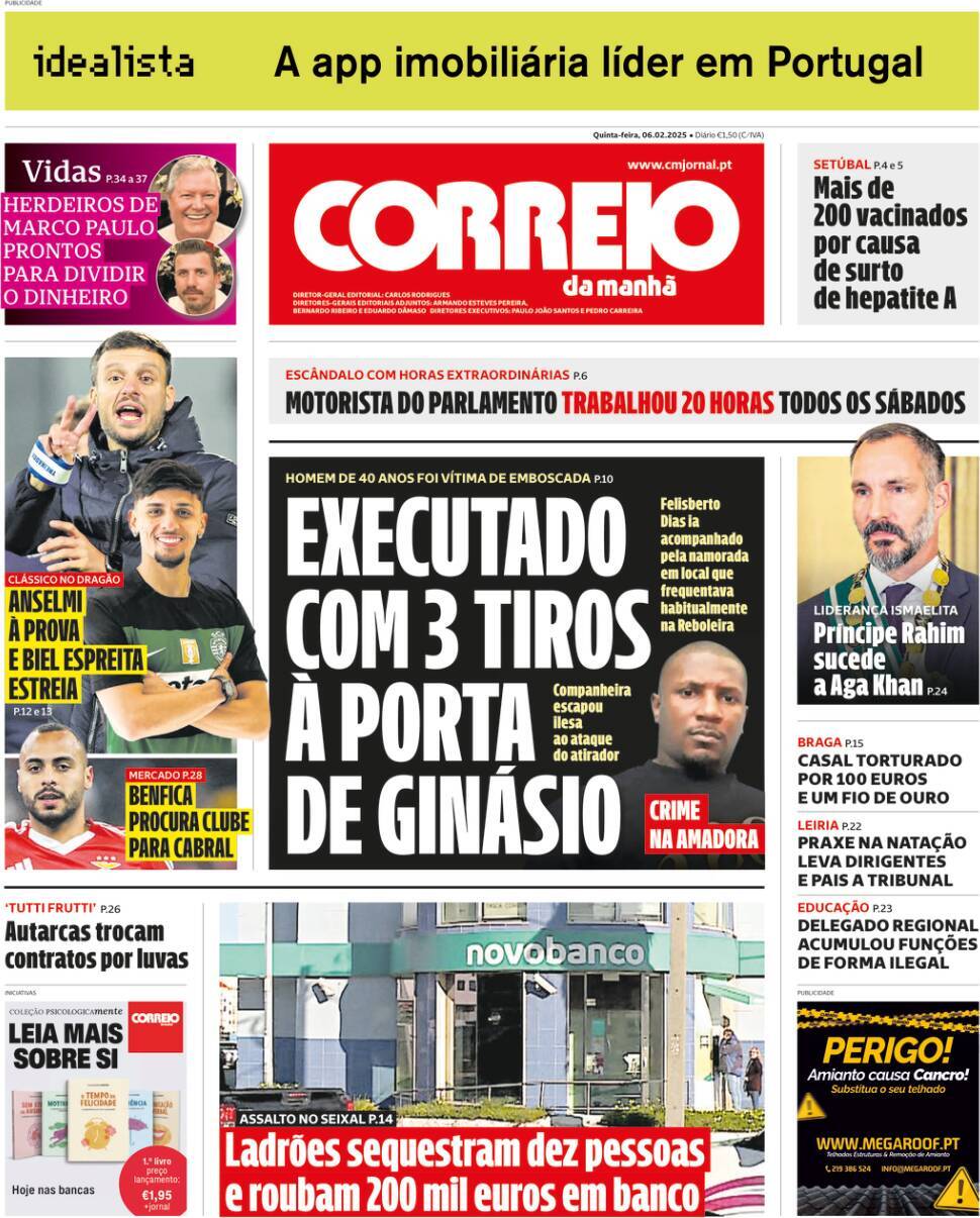 Correio da Manh&atilde;: Capa da Edi&ccedil;&atilde;o de quinta-feira, 06 de fevereiro 2025
