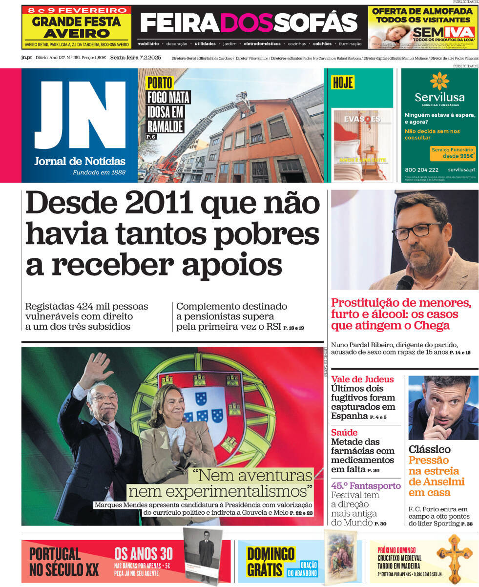 Jornal de Not&iacute;cias: Capa da Edi&ccedil;&atilde;o de sexta-feira, 07 de fevereiro 2025